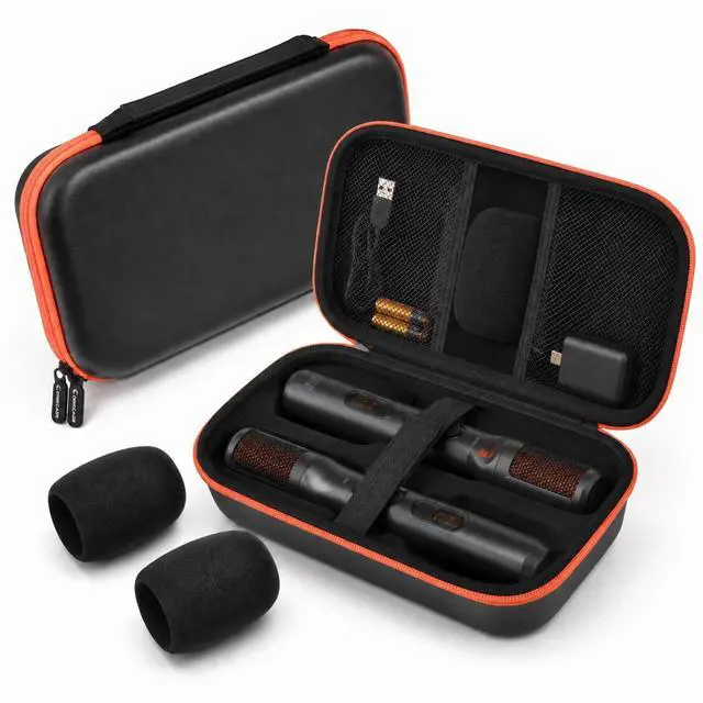 Main image of Microphone Carrying Case for JBL EasySing Mic & for JBL PartyBox Wireless Mic 2X, Hard EVA Karaoke Mic Storage Bag Fits 2 Mics, Receiver, Cable, Batteries, Includes 2 Foam Covers, Case Only