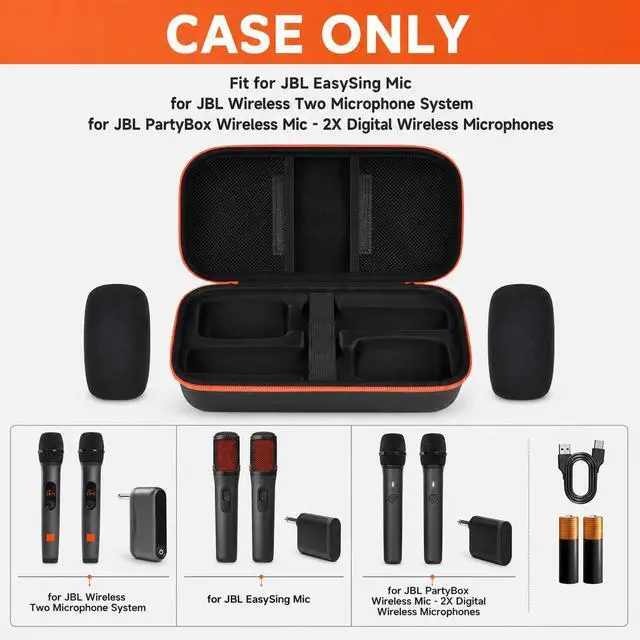 Alt view image 3 of 7 - Microphone Carrying Case for JBL EasySing Mic & for JBL PartyBox Wireless Mic 2X, Hard EVA Karaoke Mic Storage Bag Fits 2 Mics, Receiver, Cable, Batteries, Includes 2 Foam Covers, Case Only