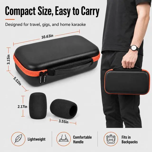 Alt view image 4 of 7 - Microphone Carrying Case for JBL EasySing Mic & for JBL PartyBox Wireless Mic 2X, Hard EVA Karaoke Mic Storage Bag Fits 2 Mics, Receiver, Cable, Batteries, Includes 2 Foam Covers, Case Only