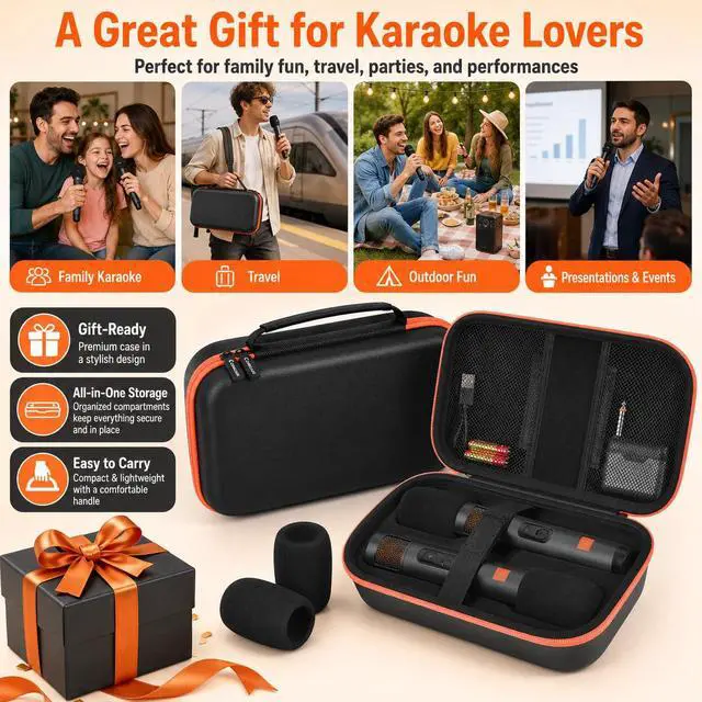 Alt view image 6 of 7 - Microphone Carrying Case for JBL EasySing Mic & for JBL PartyBox Wireless Mic 2X, Hard EVA Karaoke Mic Storage Bag Fits 2 Mics, Receiver, Cable, Batteries, Includes 2 Foam Covers, Case Only