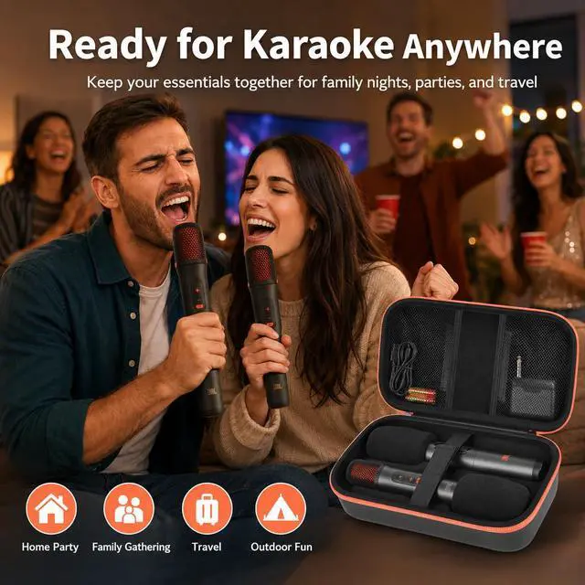 Alt view image 7 of 7 - Microphone Carrying Case for JBL EasySing Mic & for JBL PartyBox Wireless Mic 2X, Hard EVA Karaoke Mic Storage Bag Fits 2 Mics, Receiver, Cable, Batteries, Includes 2 Foam Covers, Case Only