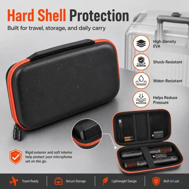 Alt view image 2 of 7 - Microphone Carrying Case for JBL EasySing Mic & for JBL PartyBox Wireless Mic 2X, Hard EVA Karaoke Mic Storage Bag Fits 2 Mics, Receiver, Cable, Batteries, Includes 2 Foam Covers, Case Only