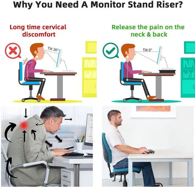 Alt view image 5 of 7 - Monitor Stand Riser, 16.5 Inch 2 Tier Computer Printer Shelf Stand for Laptop Computer Screen Storage, Desktop Stand with Phone Holder and Cable Management (White)