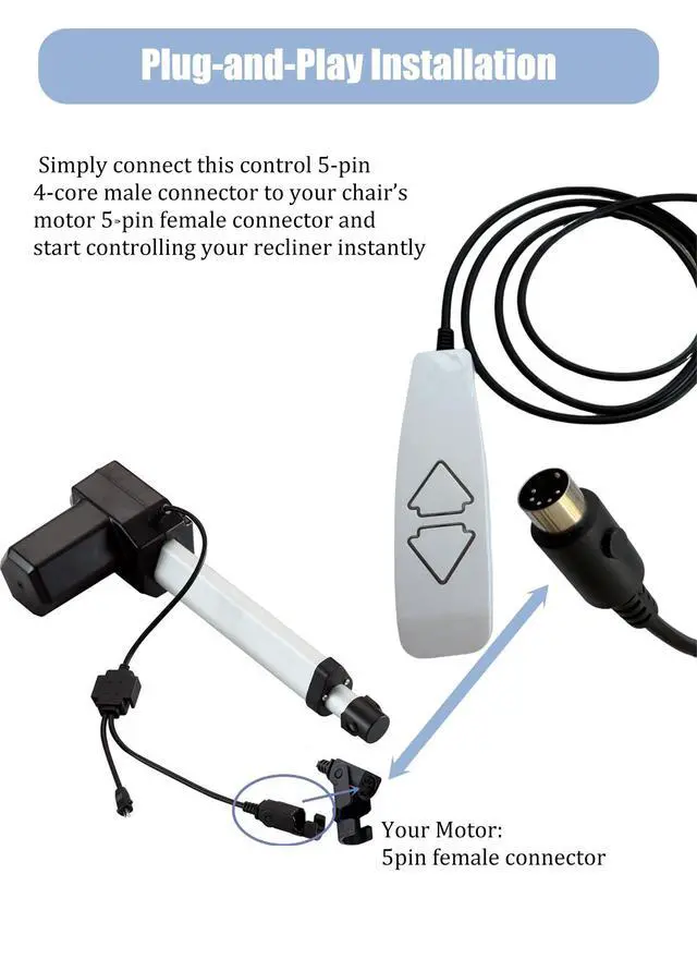 Alt view image 6 of 7 - Lift Chair Remote Replacement, 5 Pin 2 Lighted Button Hand Control with 6Ft Cord for Power Lift Recliner Chairs Accessories, Recliner Control Replacement Parts