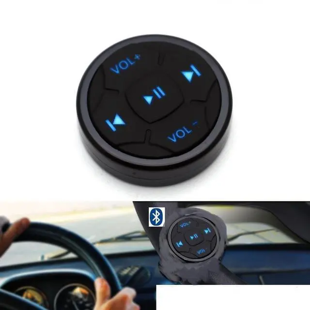 Alt view image 3 of 7 - Wireless Bluetooth Media Button Remote Selfie Music Control Start Siri for iPhone Apply to Car Motorcycle Steering Wheel with Blue Button Light,Come with Mount