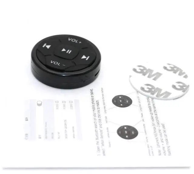 Alt view image 6 of 7 - Wireless Bluetooth Media Button Remote Selfie Music Control Start Siri for iPhone Apply to Car Motorcycle Steering Wheel with Blue Button Light,Come with Mount