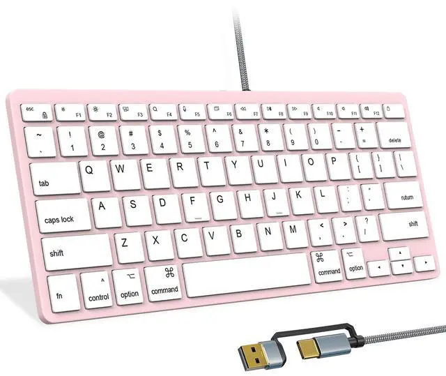 Main image of Ultra-Slim Wired Keyboard for Apple Mac, USB & Type-C Conversion Cable, 78 Scissor Keys, Media Hotkeys, Compatible with MacBook, iMac Mini&Pro, Laptop Computers, Windows Desktop PC, Pink