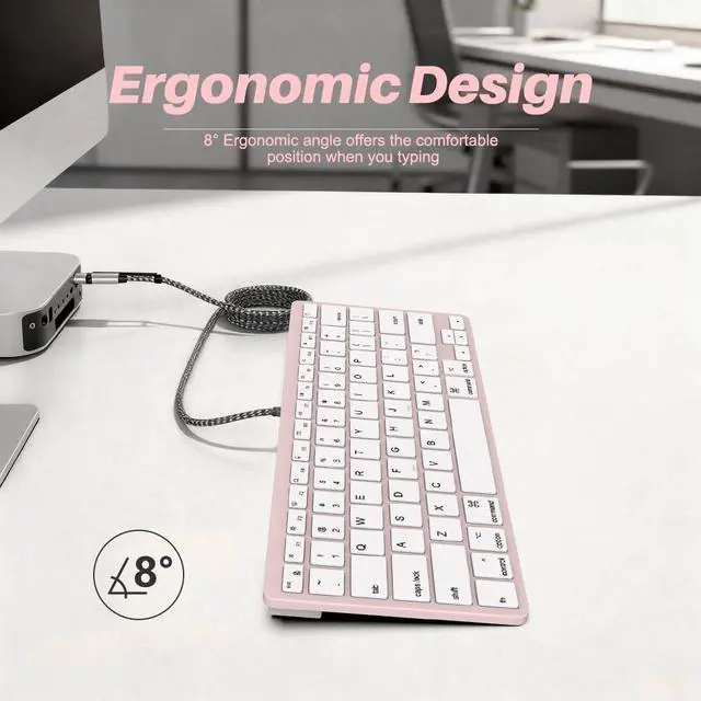 Alt view image 4 of 6 - Ultra-Slim Wired Keyboard for Apple Mac, USB & Type-C Conversion Cable, 78 Scissor Keys, Media Hotkeys, Compatible with MacBook, iMac Mini&Pro, Laptop Computers, Windows Desktop PC, Pink