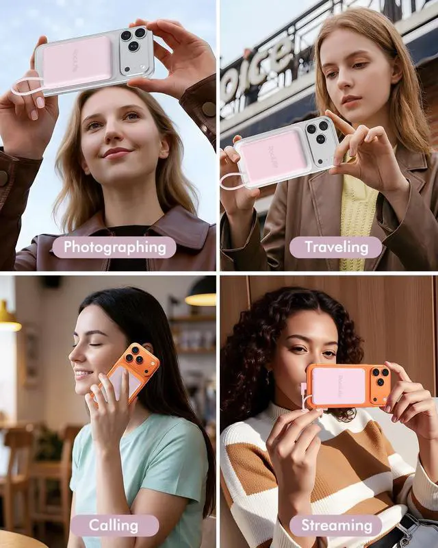 Alt view image 6 of 7 - for Magsafe Power Bank, 5000mAh Magnetic Portable Charger with Built-in USB-C Cable, Wireless Battery Pack with 20W PD Fast Charging for iPhone 17/16/15/14/13/12 All Series-Light Pink