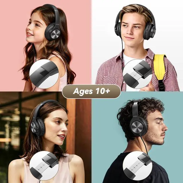 Alt view image 4 of 7 - Wired Headphones with Mic, Volume & Playback Control, Over-Ear Foldable Headphones, USB-C Plug, 90° Swivel Ear Cups, 4.9ft Tangle-Free Cord for Tablet, Laptop, PC, School, Travel (Black)