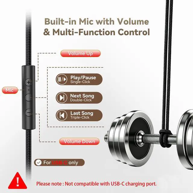 Alt view image 3 of 7 - Wired Headphones with Mic, Volume & Playback Control, Over-Ear Foldable Headphones, USB-C Plug, 90° Swivel Ear Cups, 4.9ft Tangle-Free Cord for Tablet, Laptop, PC, School, Travel (Black)
