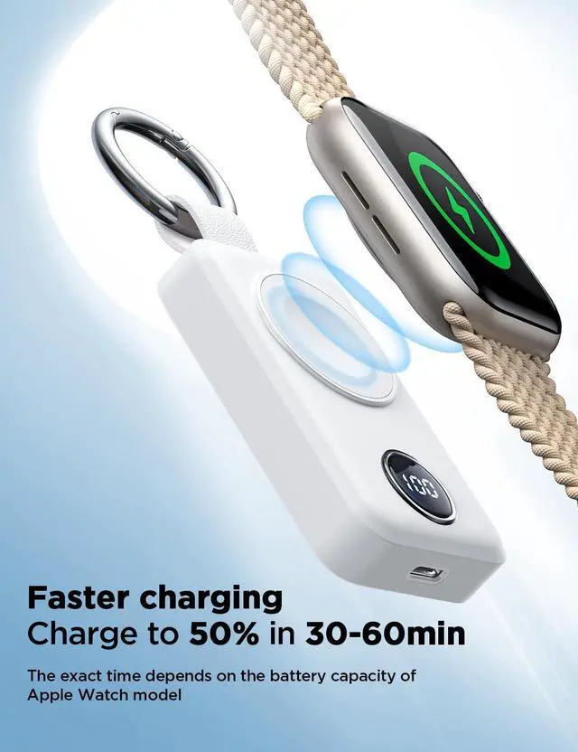 Alt view image 4 of 7 - Portable 2000mAh Wireless Charger Compatible for Apple Watch Series 9/8/7/6/5/SE/4/3/2/UItra 2/Ultra, Compact Magnetic iWatch Charger Keychain Style Travel Essentials
