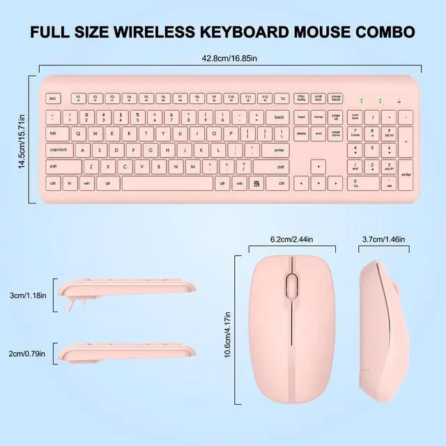 Alt view image 7 of 7 - Wireless Keyboard and Mouse Combo, Full Size Silent Ergonomic Keyboard and Mouse, Long Battery Life, Optical Mouse, 2.4G Lag-Free Cordless Mice Keyboard for Computer, Mac, Laptop, PC, Windows(Pink)