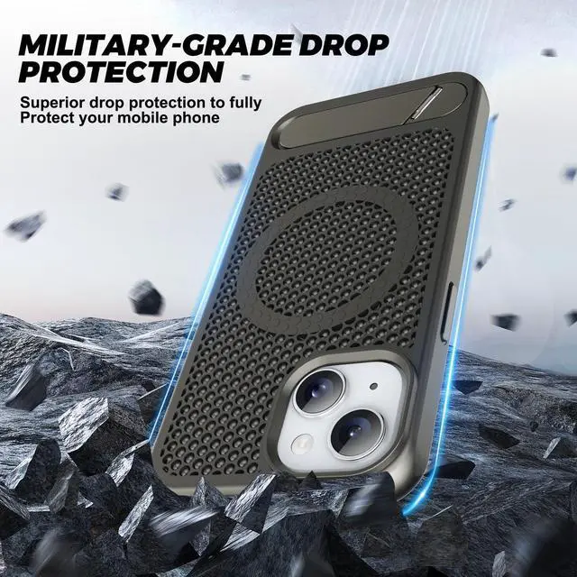 Alt view image 5 of 6 - for Magnetic Heat Dissipatio case for iPhone 13/14, for MagSafe, Cooling Drop Protection, Adjustable Kickstand case, Ice Armour Cool Matte Material - Grey