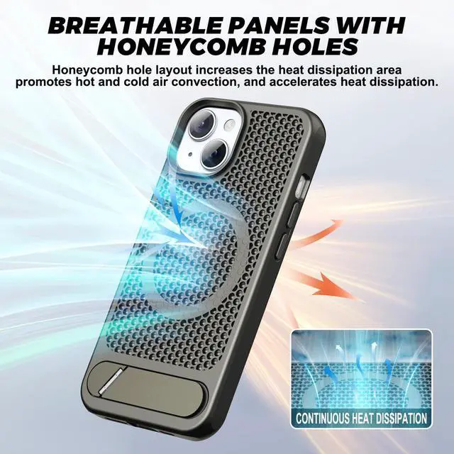 Alt view image 2 of 6 - for Magnetic Heat Dissipatio case for iPhone 13/14, for MagSafe, Cooling Drop Protection, Adjustable Kickstand case, Ice Armour Cool Matte Material - Grey