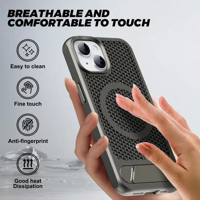 Alt view image 6 of 6 - for Magnetic Heat Dissipatio case for iPhone 13/14, for MagSafe, Cooling Drop Protection, Adjustable Kickstand case, Ice Armour Cool Matte Material - Grey