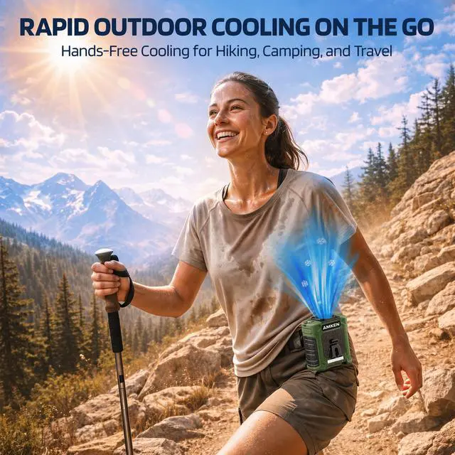 Alt view image 6 of 6 - Waist Fan, 10000mAh Rechargeable Belt Clip Fan, 59ft/s Airflow, 6-Speed 18500RPM Wearable Cooling with Bottom Air Intake, LED SOS Warning Light, Charge 2 Phones for Jobsite Camping