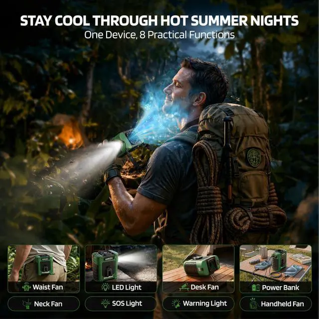 Alt view image 5 of 6 - Waist Fan, 10000mAh Rechargeable Belt Clip Fan, 59ft/s Airflow, 6-Speed 18500RPM Wearable Cooling with Bottom Air Intake, LED SOS Warning Light, Charge 2 Phones for Jobsite Camping
