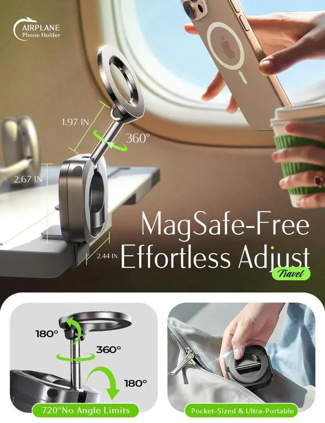Alt view image 2 of 7 - Airplane Travel Essentials for Women Men Phone Holder for Desk Cruise Vacation Essentials 2026 MagSafe Travel Size Accessories Flying Long Flight Airplane Gadgets Men Father Gifts