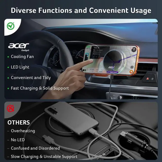 Alt view image 2 of 7 - Gadget 25W for MagSafe Car Mount Charger, Wireless Car Charger with Cooling Fan & Backlight, Vent Phone Mount with 45W Car Adapter, 360° Rotation Magnetic Phone Holder for iPhone 17/16/15/14/13