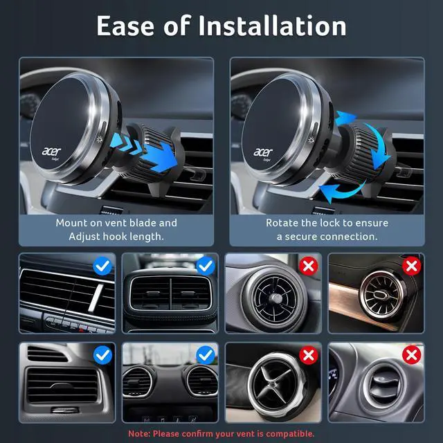 Alt view image 6 of 7 - Gadget 25W for MagSafe Car Mount Charger, Wireless Car Charger with Cooling Fan & Backlight, Vent Phone Mount with 45W Car Adapter, 360° Rotation Magnetic Phone Holder for iPhone 17/16/15/14/13