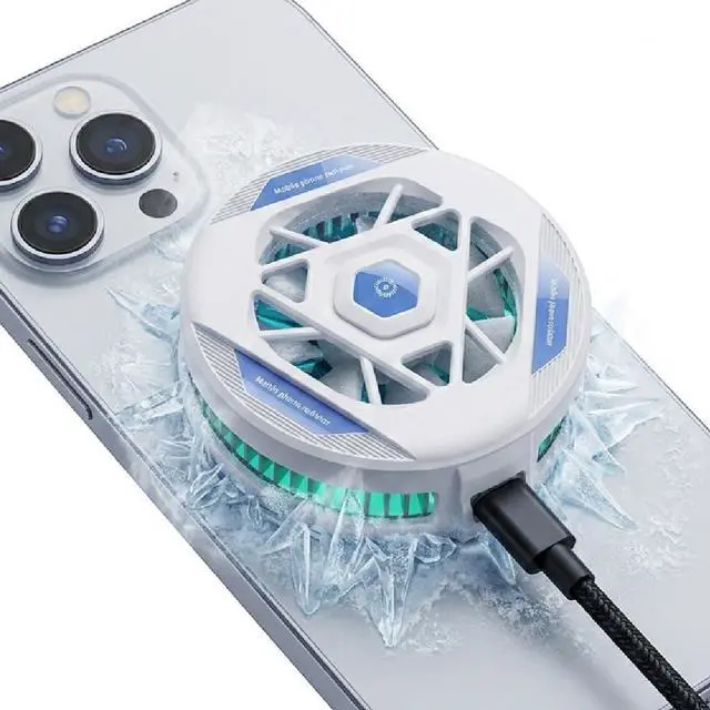 Main image of Phone Cooling Fan, Magnetic Radiator with RGB Lights, for Mobile Games and Live Streaming, Universal Compatibility for Android/iPhone/iPad, Large-Area Conduction Cooling (Cooler 1 White)
