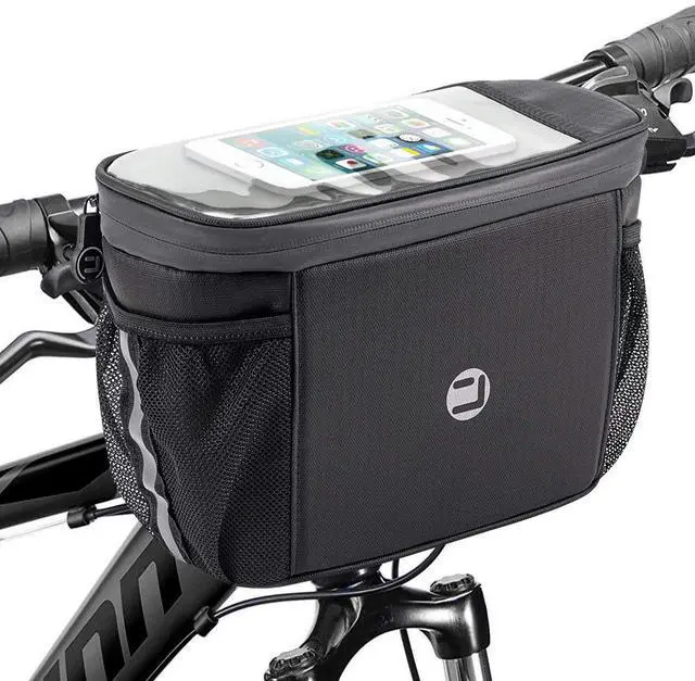 Main image of Bike Handlebar Insulated Bag, Bike Front Phone Bag Cooler Storage Pouch With TPU Touch Screen Insulation Bicycle Frame Bag Strap On Cycling Accessories for Outdoor Hiking Travel Assistants