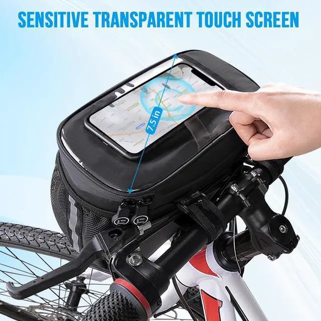 Alt view image 4 of 7 - Bike Handlebar Insulated Bag, Bike Front Phone Bag Cooler Storage Pouch With TPU Touch Screen Insulation Bicycle Frame Bag Strap On Cycling Accessories for Outdoor Hiking Travel Assistants