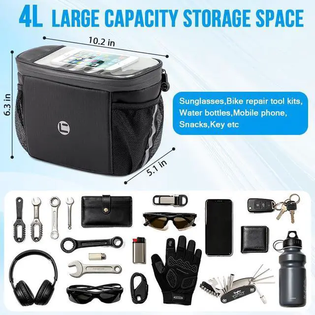Alt view image 6 of 7 - Bike Handlebar Insulated Bag, Bike Front Phone Bag Cooler Storage Pouch With TPU Touch Screen Insulation Bicycle Frame Bag Strap On Cycling Accessories for Outdoor Hiking Travel Assistants
