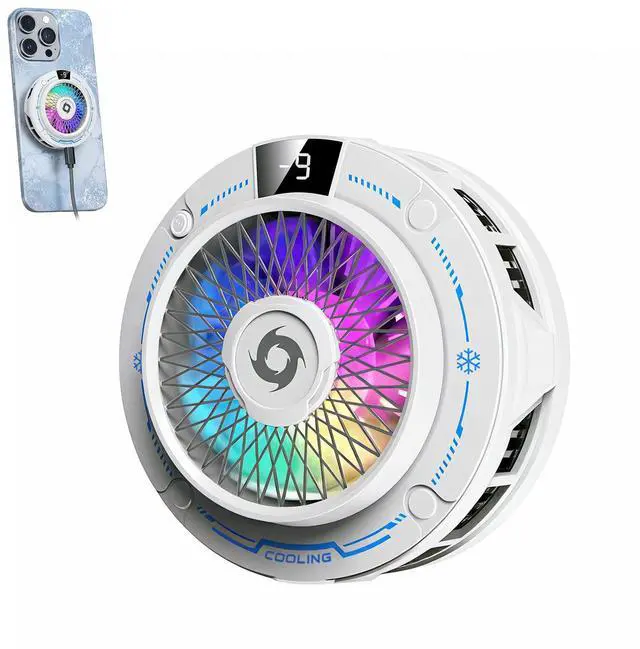 Main image of USB Phone Cooler White, Suction Airflow Design Hot Air Not Blowing Hands, Semiconductor Cooling Fan, Magnetic & Clip-On, Large Cooling Plate, 3 Gears, RGB Switchable for iPhone Android - White