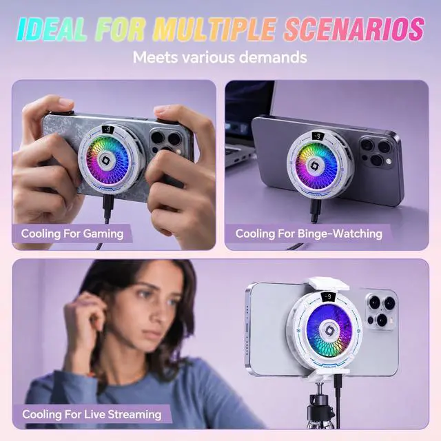 Alt view image 2 of 7 - USB Phone Cooler White, Suction Airflow Design Hot Air Not Blowing Hands, Semiconductor Cooling Fan, Magnetic & Clip-On, Large Cooling Plate, 3 Gears, RGB Switchable for iPhone Android - White