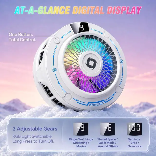 Alt view image 5 of 7 - USB Phone Cooler White, Suction Airflow Design Hot Air Not Blowing Hands, Semiconductor Cooling Fan, Magnetic & Clip-On, Large Cooling Plate, 3 Gears, RGB Switchable for iPhone Android - White