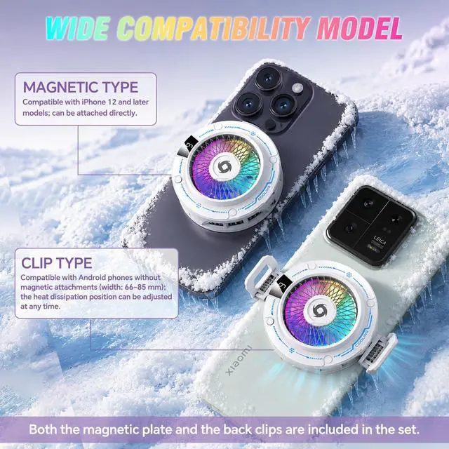 Alt view image 7 of 7 - USB Phone Cooler White, Suction Airflow Design Hot Air Not Blowing Hands, Semiconductor Cooling Fan, Magnetic & Clip-On, Large Cooling Plate, 3 Gears, RGB Switchable for iPhone Android - White