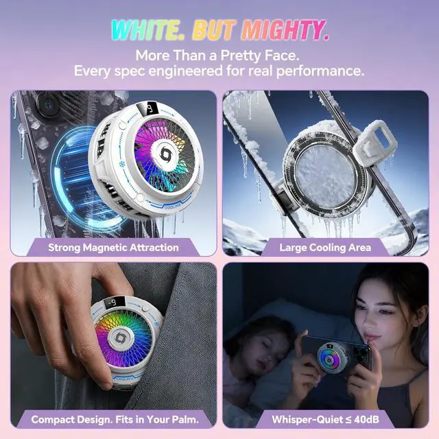 Alt view image 6 of 7 - USB Phone Cooler White, Suction Airflow Design Hot Air Not Blowing Hands, Semiconductor Cooling Fan, Magnetic & Clip-On, Large Cooling Plate, 3 Gears, RGB Switchable for iPhone Android - White