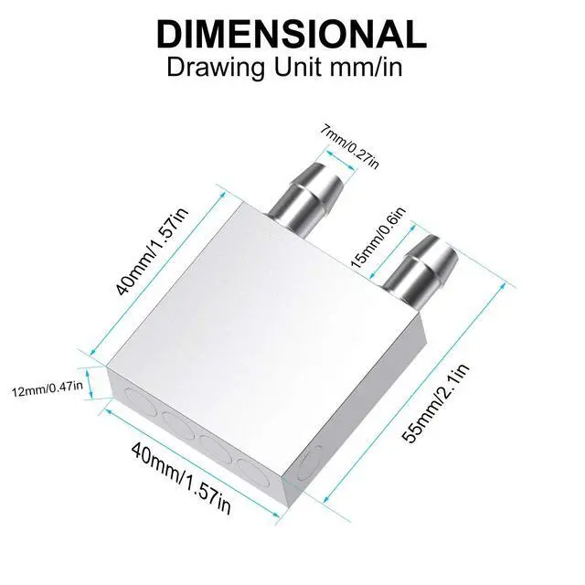 Alt view image 3 of 5 - Aluminum Water Cooling Block, Liquid Water Cooler Heat Sink System for PC Computer CPU Graphics Radiator Heatsink Endothermic Head Silver(40mm x 40mm x 12mm)