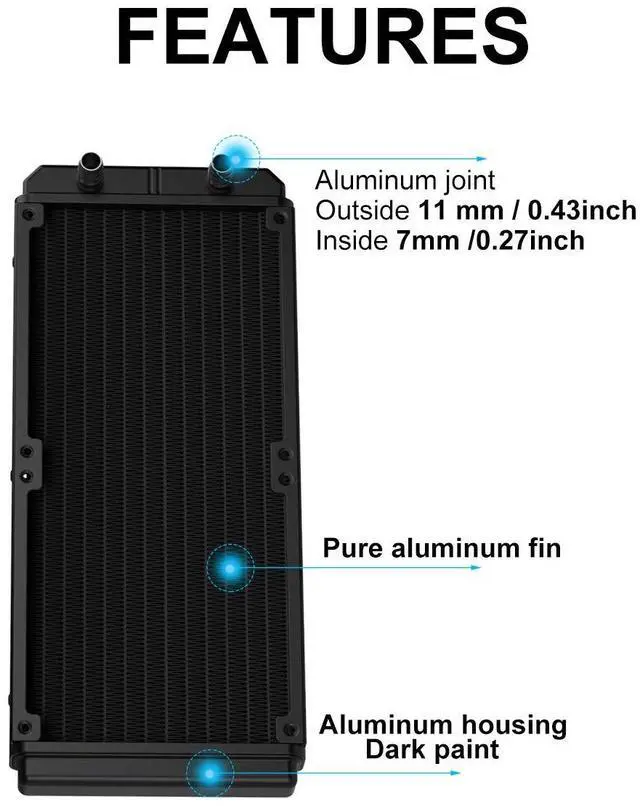 Alt view image 4 of 6 - Water Cooling Radiator, 12 Pipe Aluminum Heat Exchanger Radiator with Tube for PC CPU Computer Water Cool System DC12V 240mm