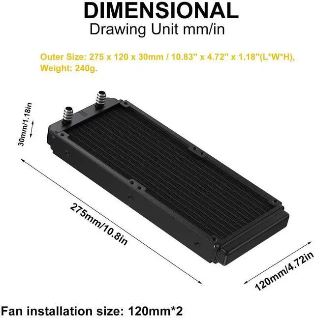 Alt view image 3 of 6 - Water Cooling Radiator, 12 Pipe Aluminum Heat Exchanger Radiator with Tube for PC CPU Computer Water Cool System DC12V 240mm