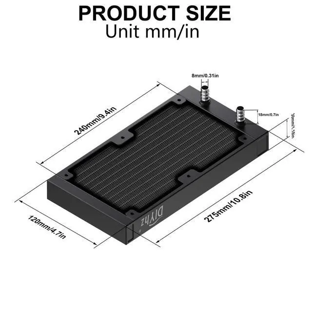 Alt view image 2 of 6 - 12 Pipe Aluminum 240mm CPU PC Water Cooling Radiator, 120mm Fanless, DC12V Black