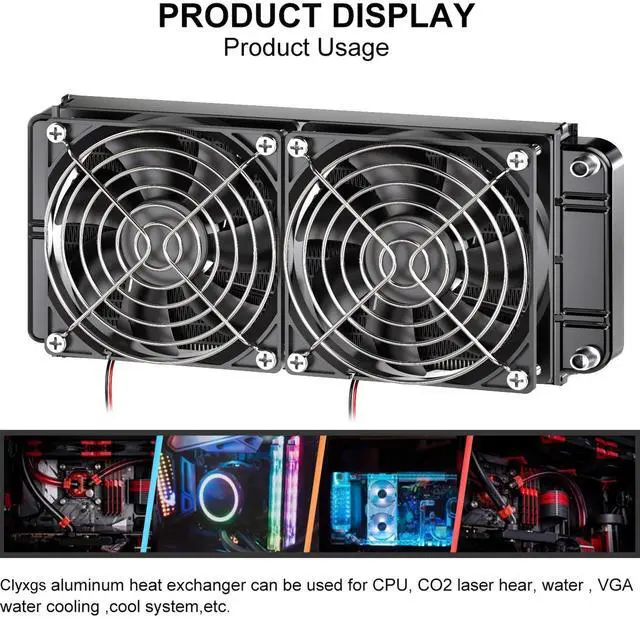 Alt view image 4 of 5 - Water Cooling Radiator, 12 Pipe Aluminum Heat Exchanger Radiator with Fan for PC CPU Computer Water Cool System DC12V 240mm Black