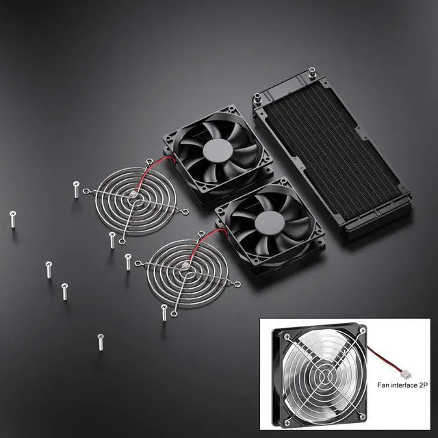 Alt view image 5 of 5 - Water Cooling Radiator, 12 Pipe Aluminum Heat Exchanger Radiator with Fan for PC CPU Computer Water Cool System DC12V 240mm Black