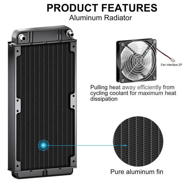 Alt view image 3 of 5 - Water Cooling Radiator, 12 Pipe Aluminum Heat Exchanger Radiator with Fan for PC CPU Computer Water Cool System DC12V 240mm Black