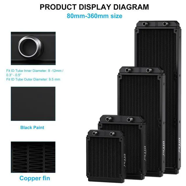 Alt view image 5 of 6 - Water Cooling Computer Radiator, 12 Pipe Aluminum Heat Exchanger Liquid Cooling Radiator Heat Sink 120mm for CPU PC Laser Water Cool System DC12V Black with Tube