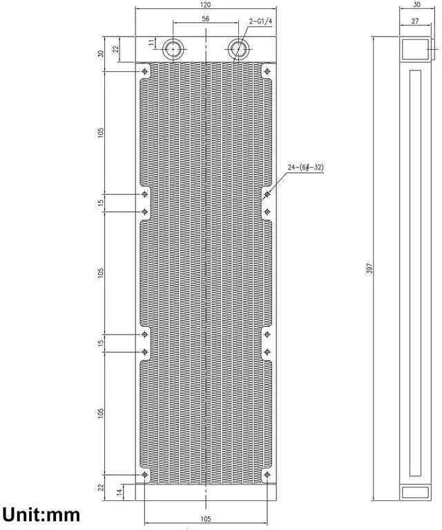 Alt view image 3 of 6 - Water Cooling Radiator, 12 Pipe G1/4 Thread Heat Row Radiator 12 Pipe Aluminum Heat Exchanger Radiator for PC CPU Computer Water Cool System 360mm White