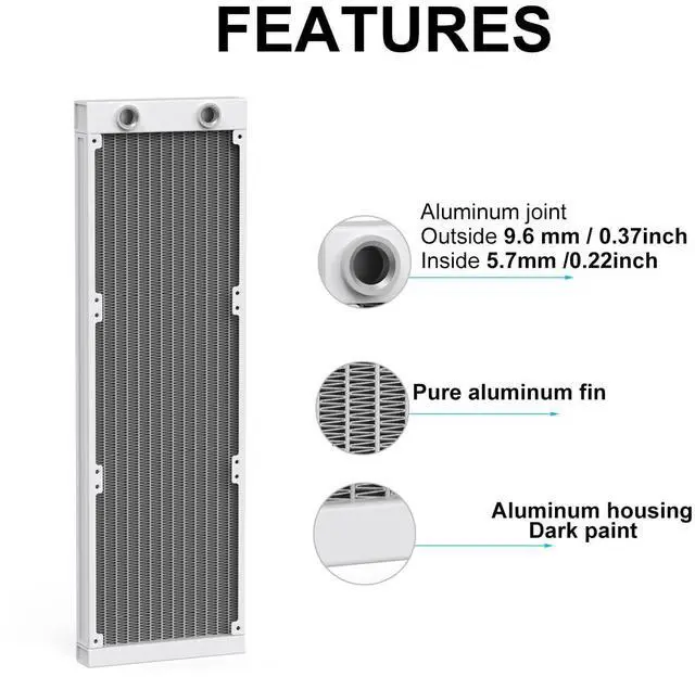 Alt view image 2 of 6 - Water Cooling Radiator, 12 Pipe G1/4 Thread Heat Row Radiator 12 Pipe Aluminum Heat Exchanger Radiator for PC CPU Computer Water Cool System 360mm White