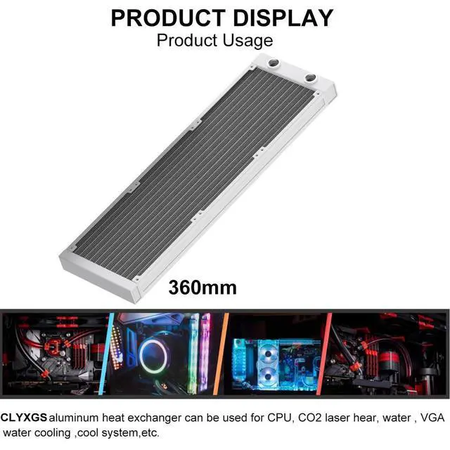 Alt view image 4 of 6 - Water Cooling Radiator, 12 Pipe G1/4 Thread Heat Row Radiator 12 Pipe Aluminum Heat Exchanger Radiator for PC CPU Computer Water Cool System 360mm White