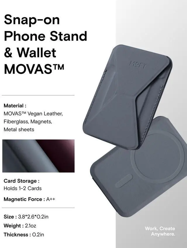 Alt view image 6 of 7 - Magnetic Wallet Stand Compatible with iPhone 17/16/15/14/13/12 Series, Angle Adjustment & Magsafe Compatible MOVAS Phone Stand,Cool Grey
