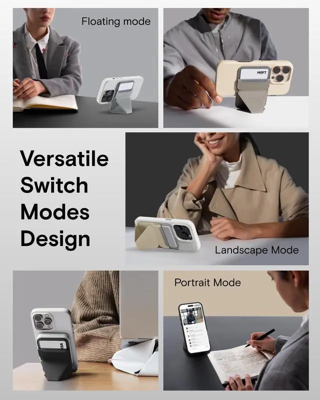 Alt view image 5 of 7 - Magnetic Wallet Stand Compatible with iPhone 17/16/15/14/13/12 Series, Angle Adjustment & Magsafe Compatible MOVAS Phone Stand,Cool Grey