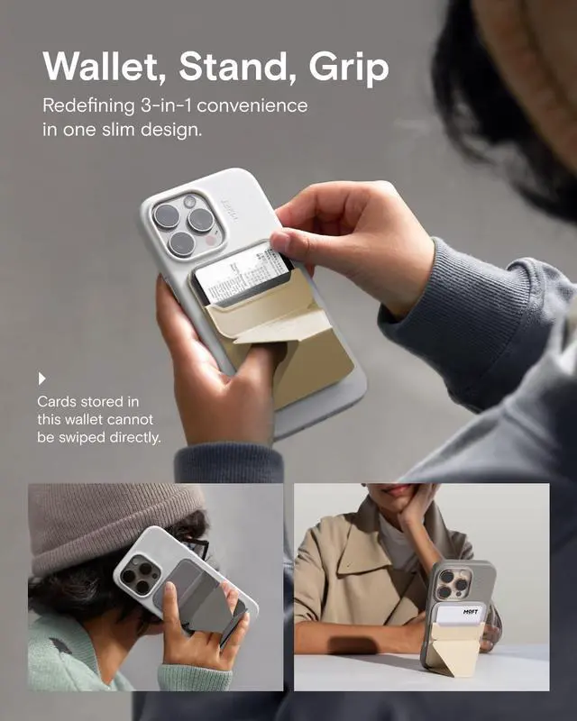 Alt view image 3 of 7 - Magnetic Wallet Stand Compatible with iPhone 17/16/15/14/13/12 Series, Angle Adjustment & Magsafe Compatible MOVAS Phone Stand,Cool Grey