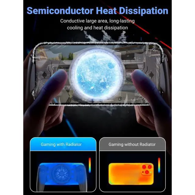 Alt view image 3 of 7 - Phone Game Grip, Semiconductor, Adjustable Mobile Controller Handle Holder with Colorful Light Effect, Fan Cooling, for, iOS