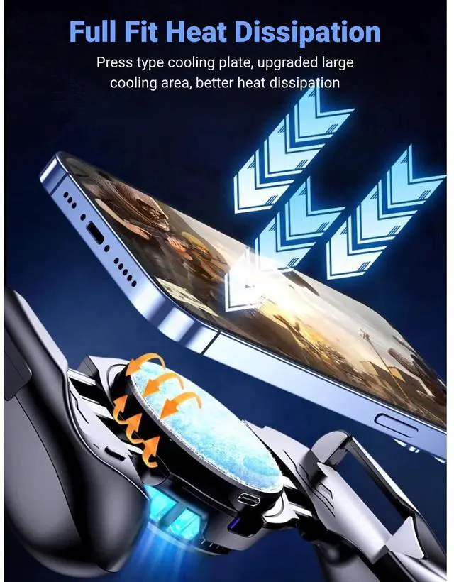 Alt view image 5 of 7 - Phone Game Grip, Semiconductor, Adjustable Mobile Controller Handle Holder with Colorful Light Effect, Fan Cooling, for, iOS